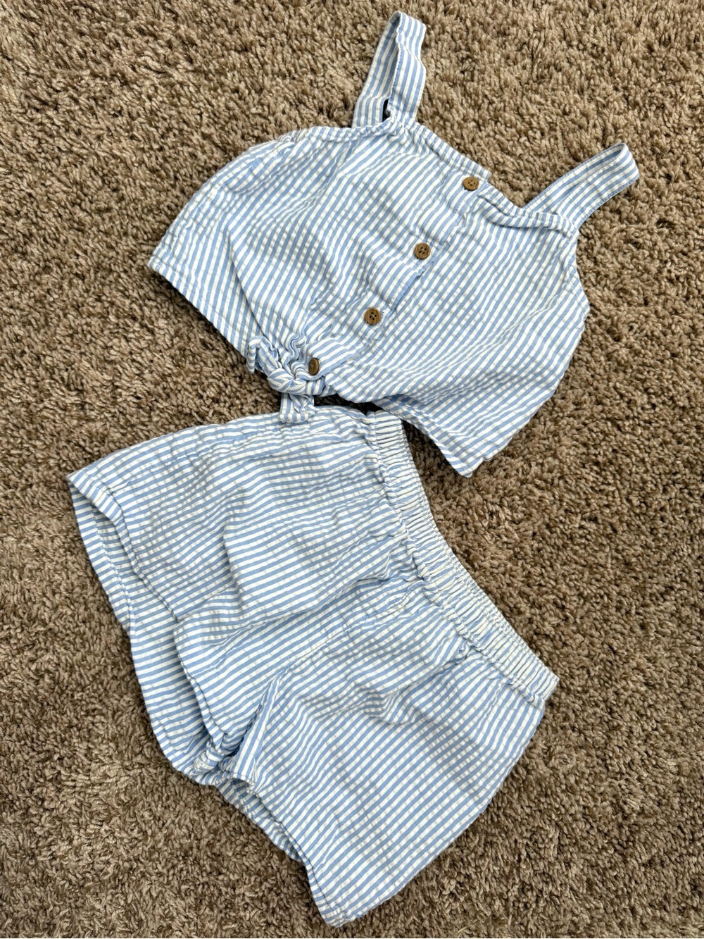 H&M Girls Blue & White Striped Tie-Front Shorts Set Size 6